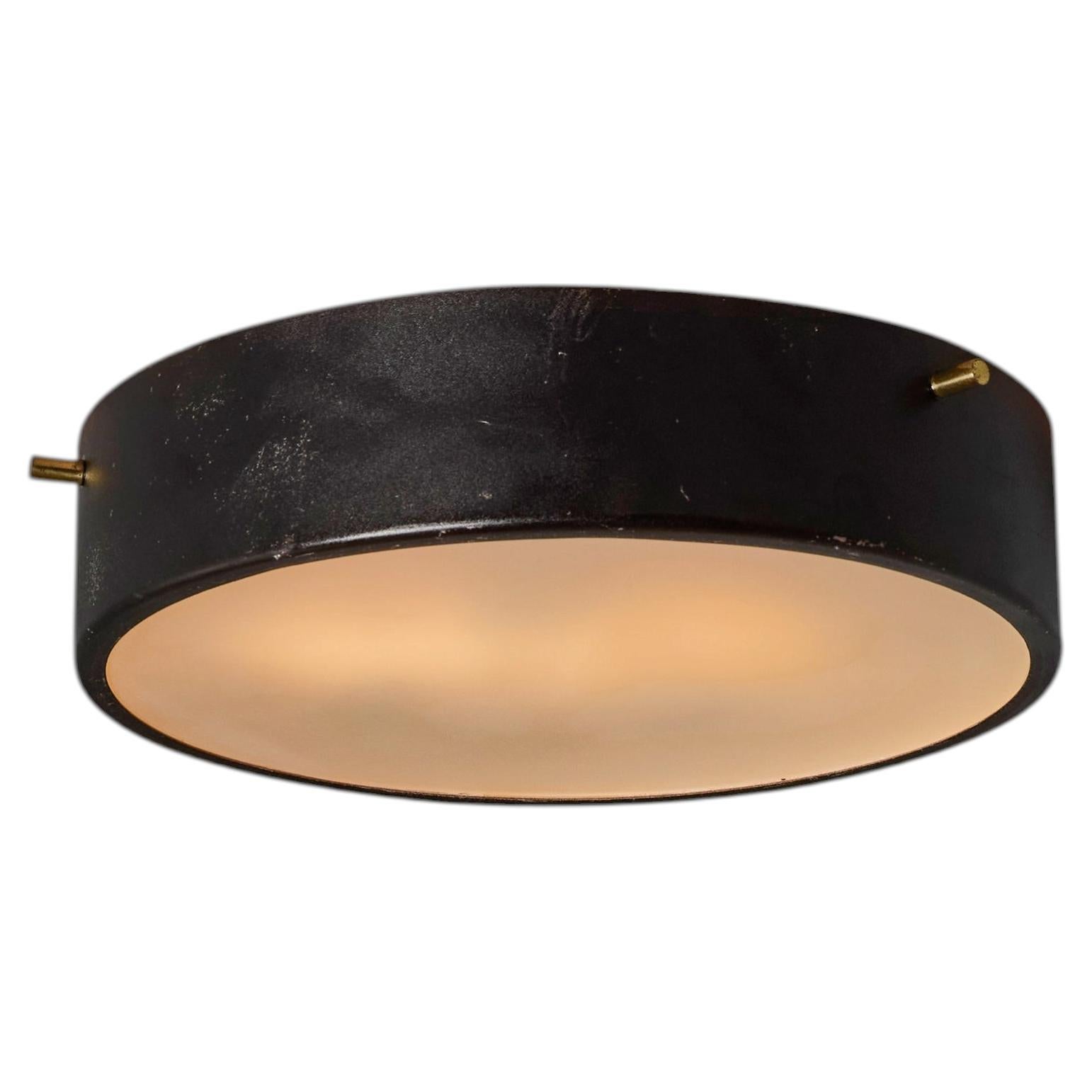 1960s Black Metal & Opaline Glass Ceiling Lamp by Bruno Gatta for Stilnovo For Sale