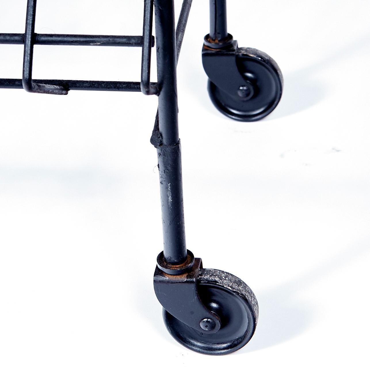 Mid-Century Modern 1960s Black Metal Rolling Record Cart For Sale