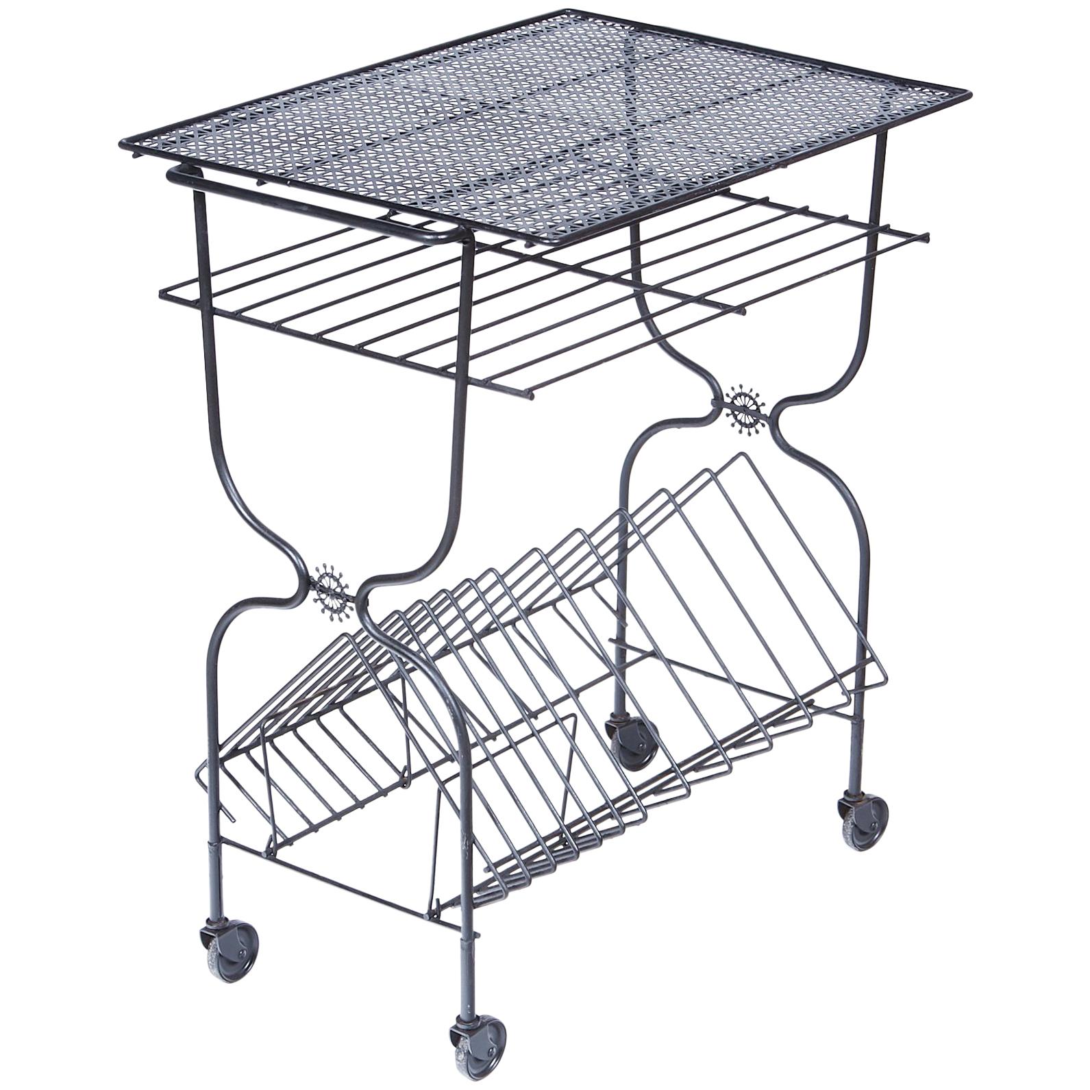 1960s Black Metal Rolling Record Cart For Sale