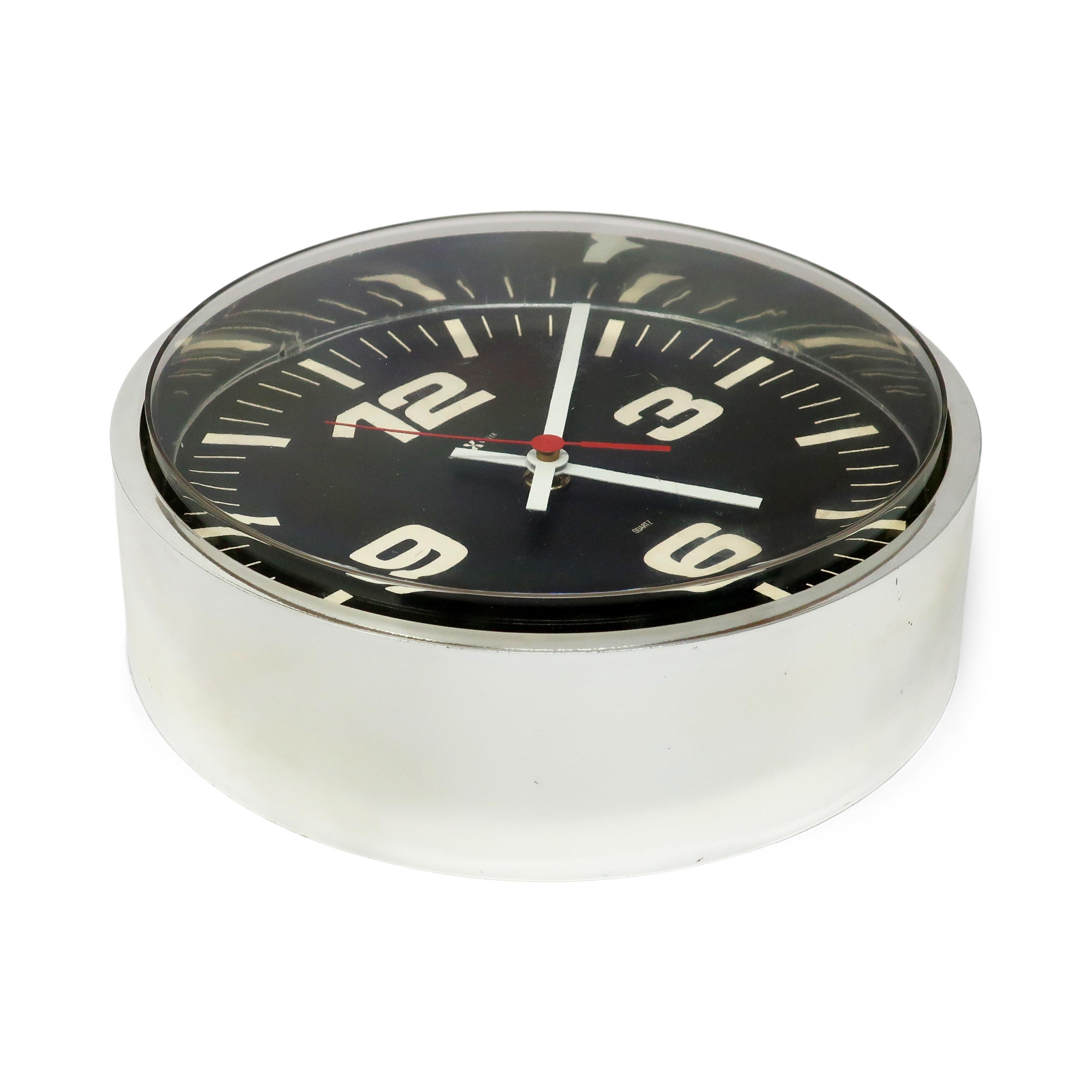 Mid-Century Modern 1960s Black Mirrored Wall Clock by Howard Miller