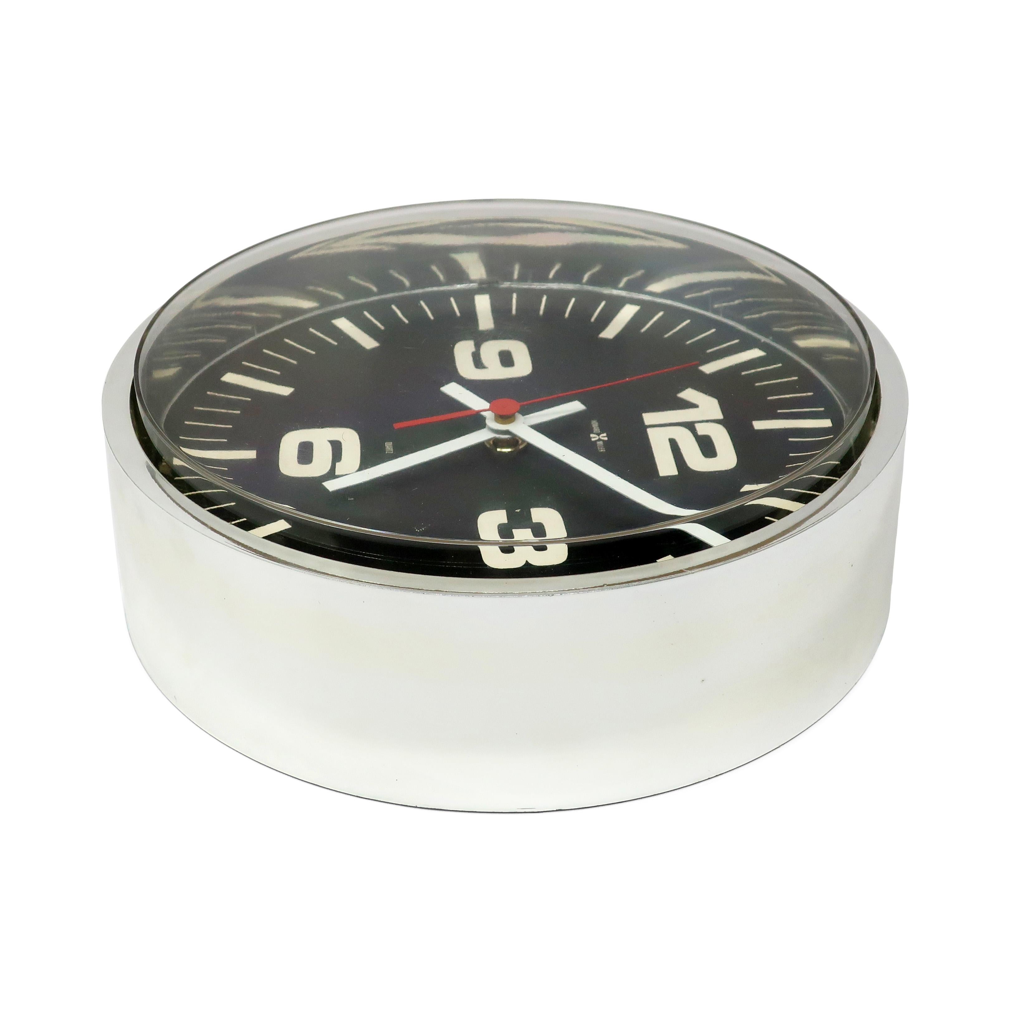 American 1960s Black Mirrored Wall Clock by Howard Miller