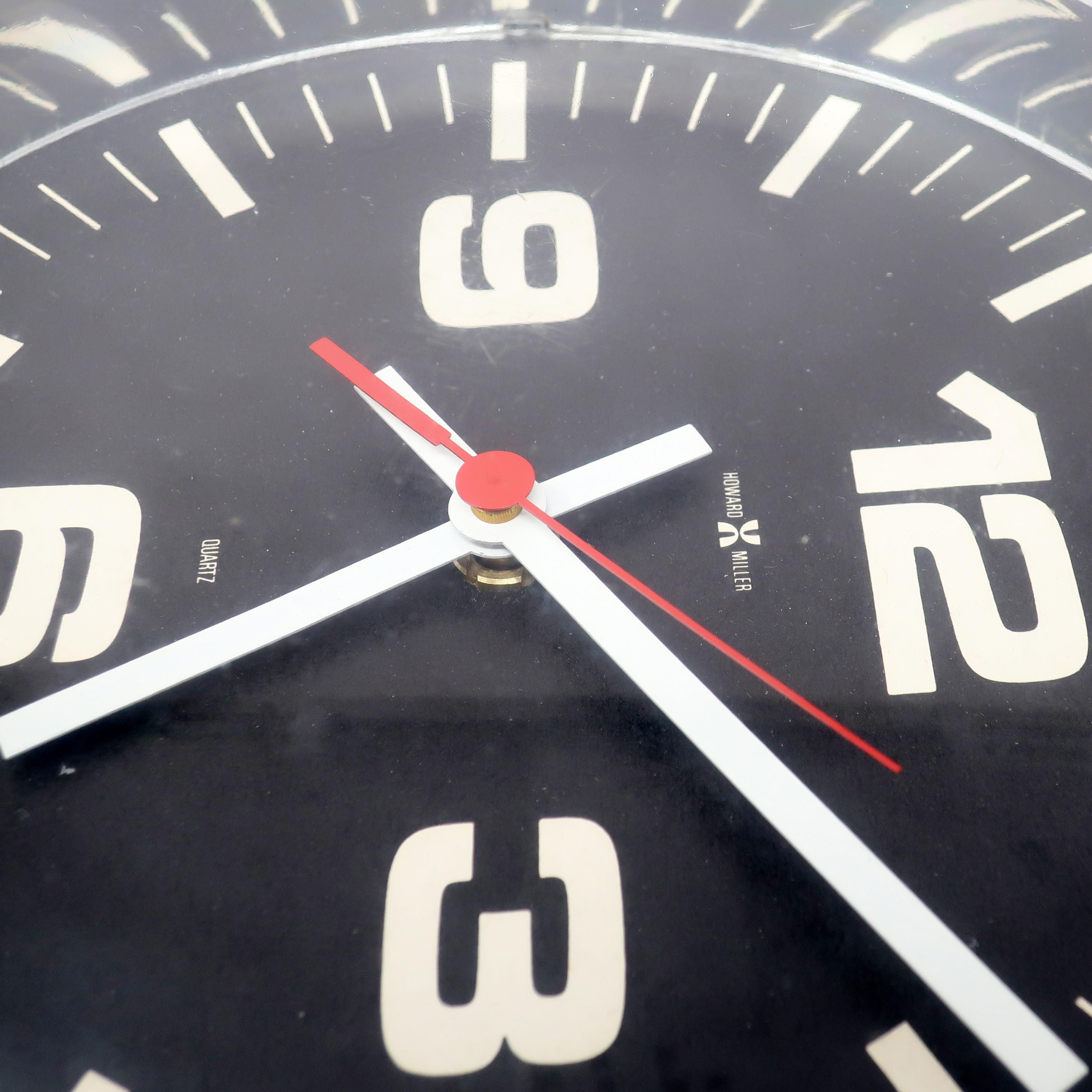 20th Century 1960s Black Mirrored Wall Clock by Howard Miller