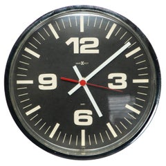 1960s Black Mirrored Wall Clock by Howard Miller