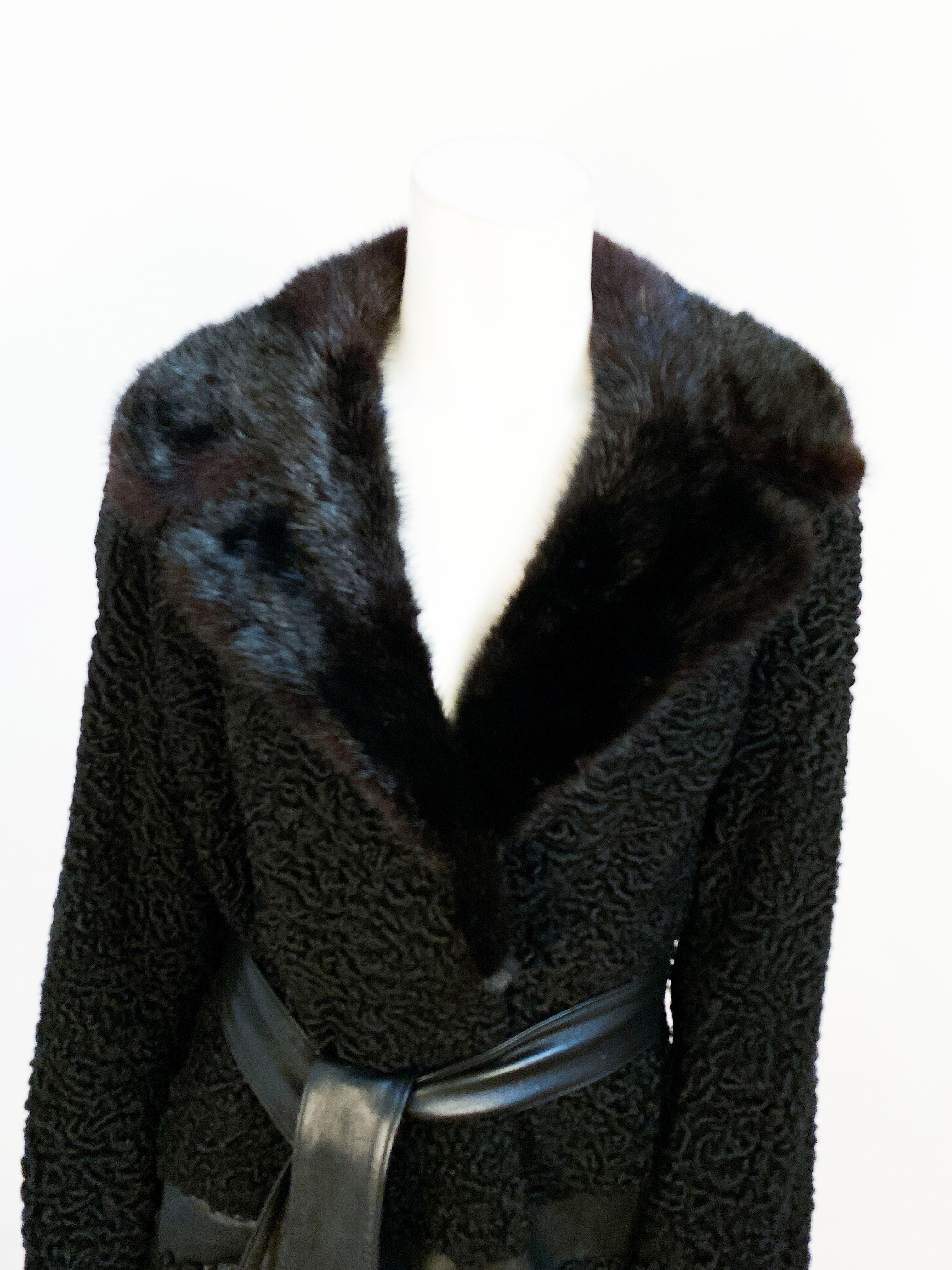 1960s Black Persian Lamb Coat With Mink Collar In Good Condition In San Francisco, CA