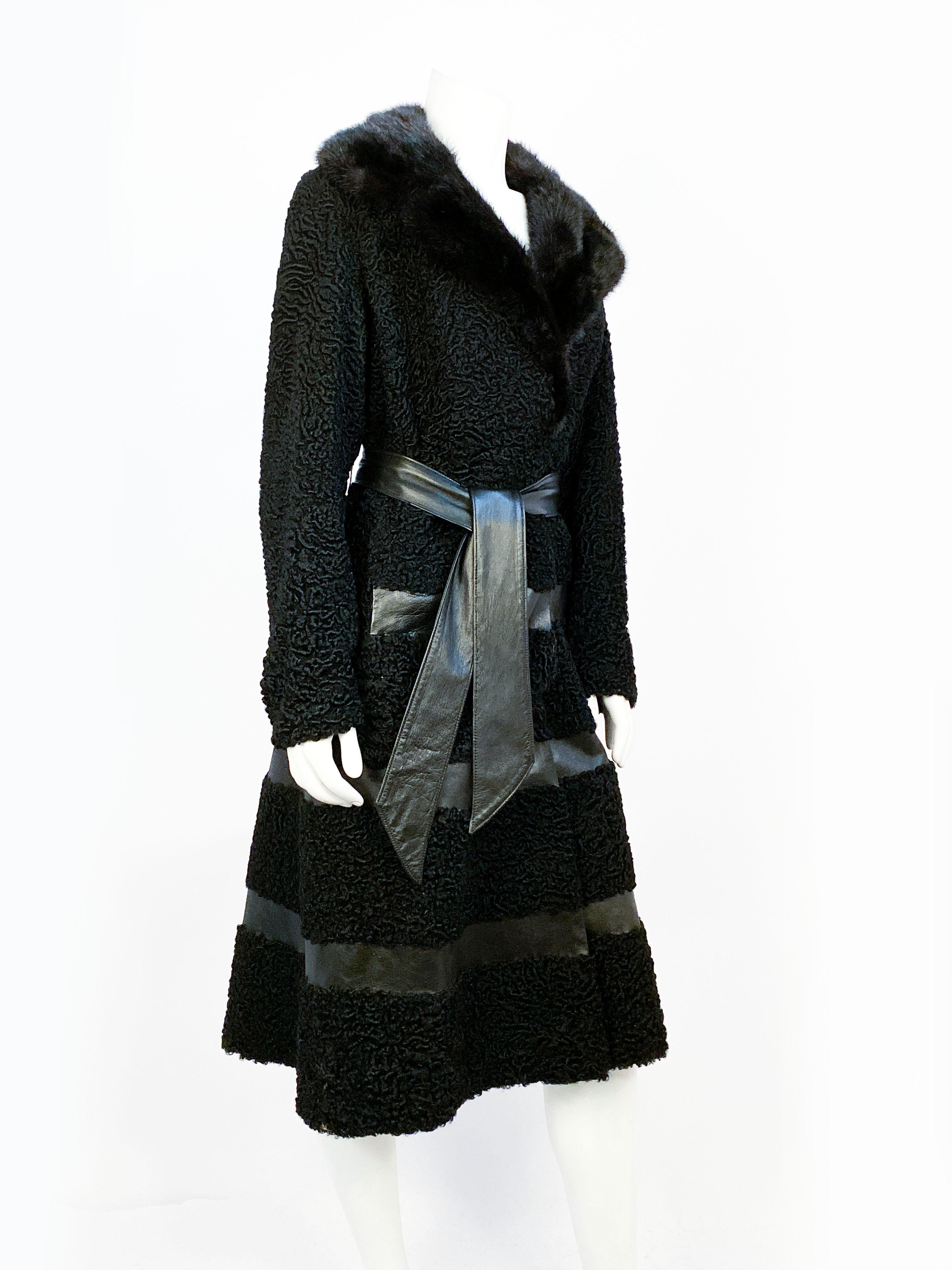 Women's 1960s Black Persian Lamb Coat With Mink Collar