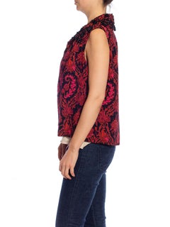 1960S Black & Pink Beaded Silk Wool Chanel Style Paisley Vest