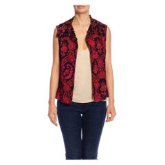 Gilet à motif cachemire en laine de soie perlée noir et rose de style Chanel, années 1960