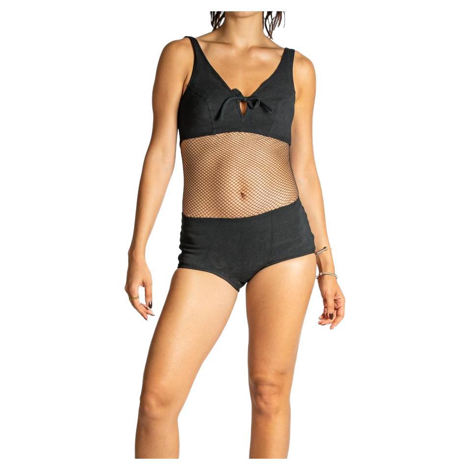 1960S Black Poly/Nylon Stretch Bond Girl Swimsuit For Sale