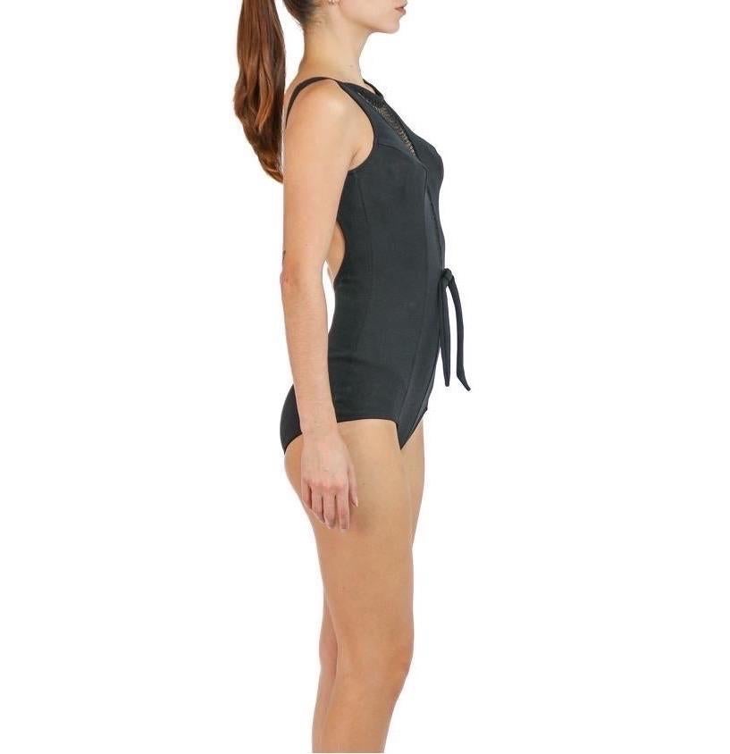 1960S Black Polyester Stretch Bond Girl Swimsuit With Fish Net At Neck For Sale 1