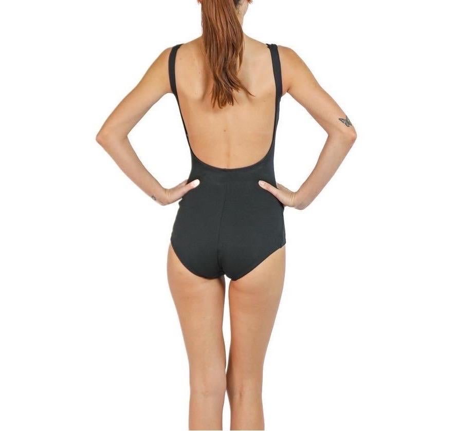 1960S Black Polyester Stretch Bond Girl Swimsuit With Fish Net At Neck For Sale 3