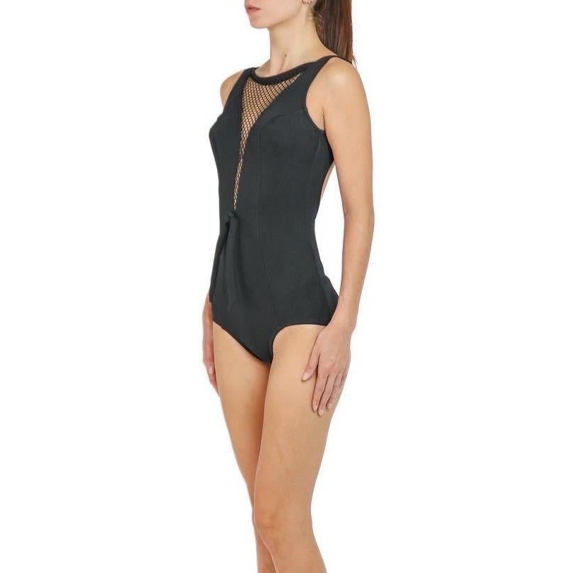 1960S Black Polyester Stretch Bond Girl Swimsuit With Fish Net At Neck For Sale 4