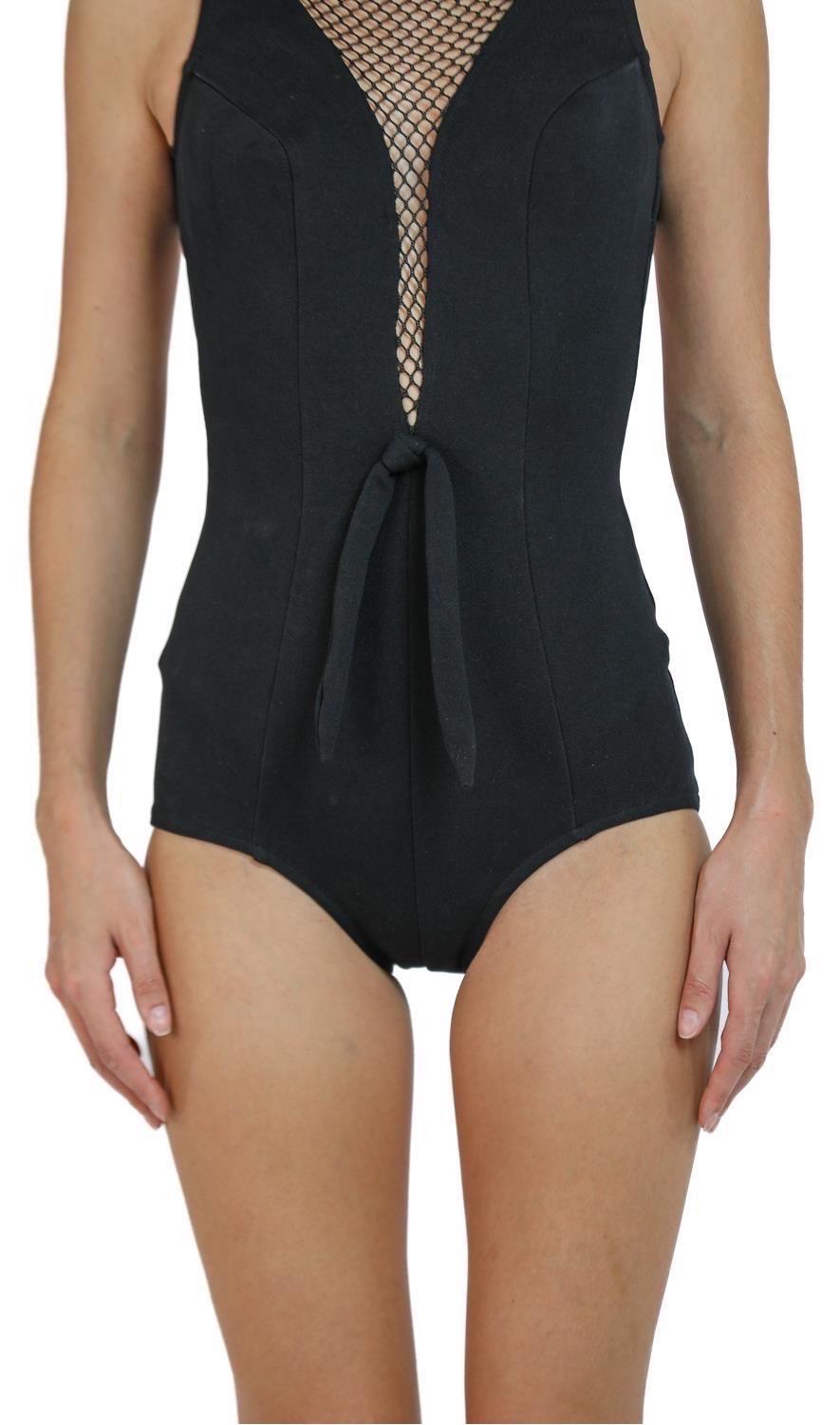 1960S Black Polyester Stretch Bond Girl Swimsuit With Fish Net At Neck For Sale 6