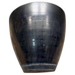 Vintage 1960s Black Pottery Metallic Planter Style Fantoni