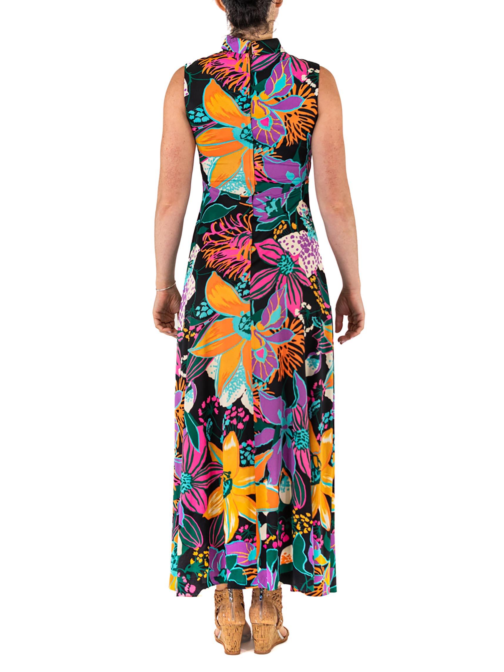 1960S Black Psychedelic Floral Print Polyester Sleeveless Dress For Sale 4