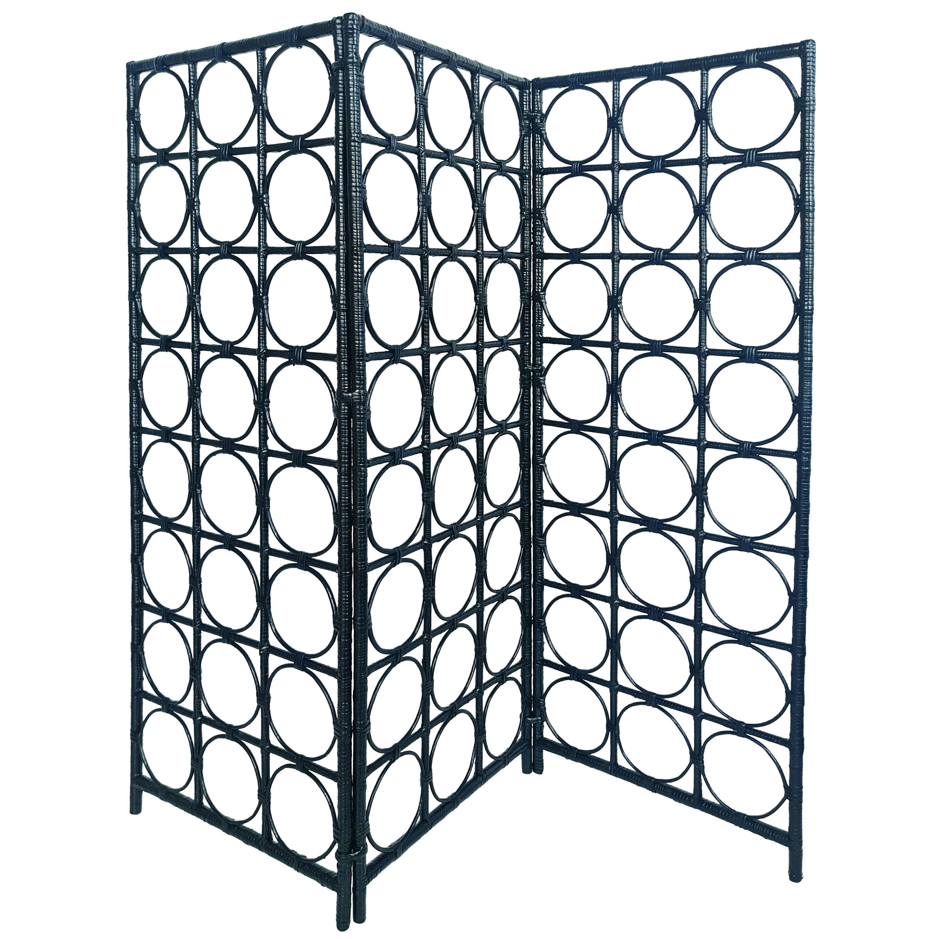 Paravento in rattan nero anni 
60 in vendita