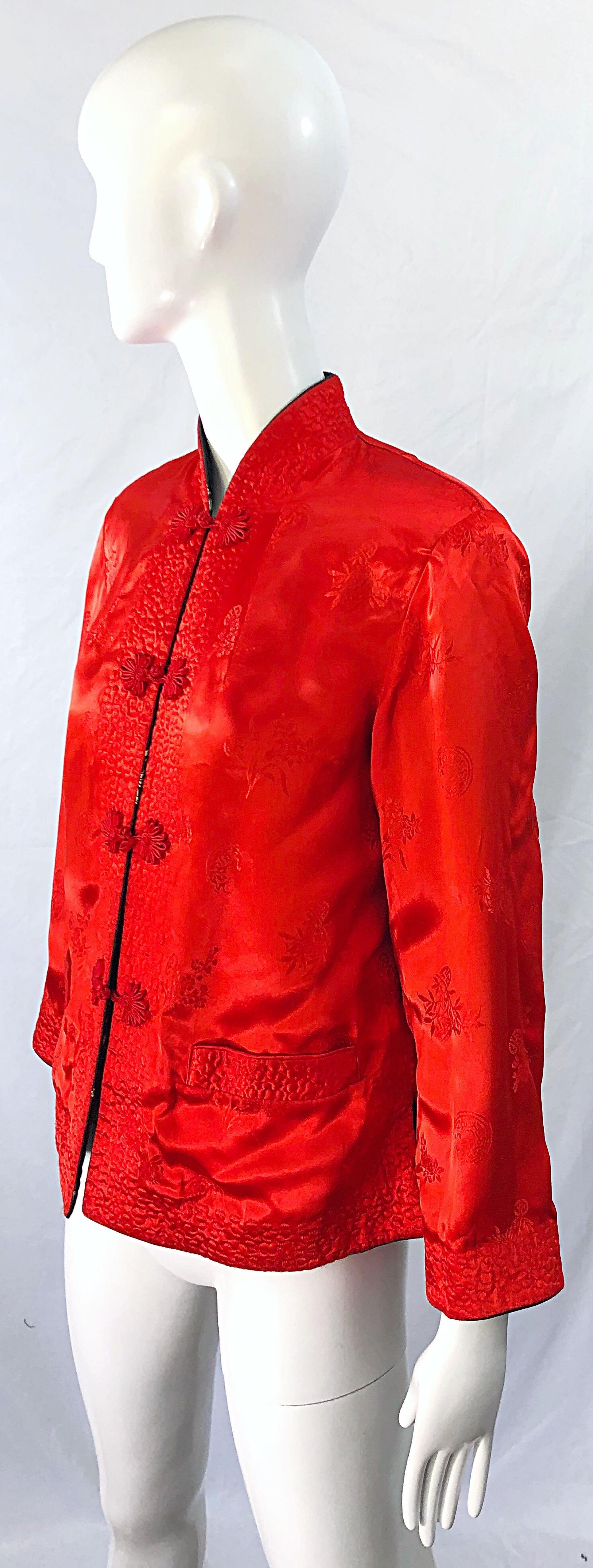 Giacca anni '60 nera + rossa in seta asiatica reversibile con colletto alla mandarina 9