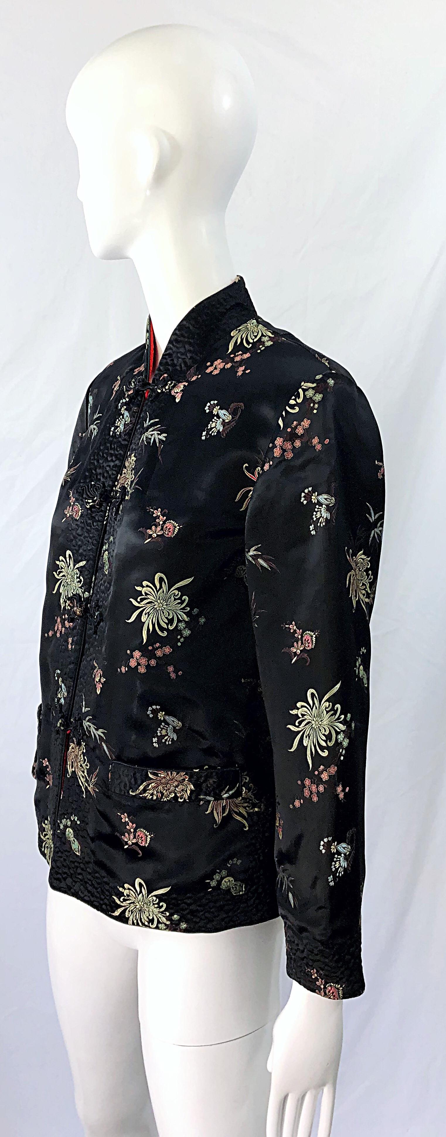 Giacca anni '60 nera + rossa in seta asiatica reversibile con colletto alla mandarina 10
