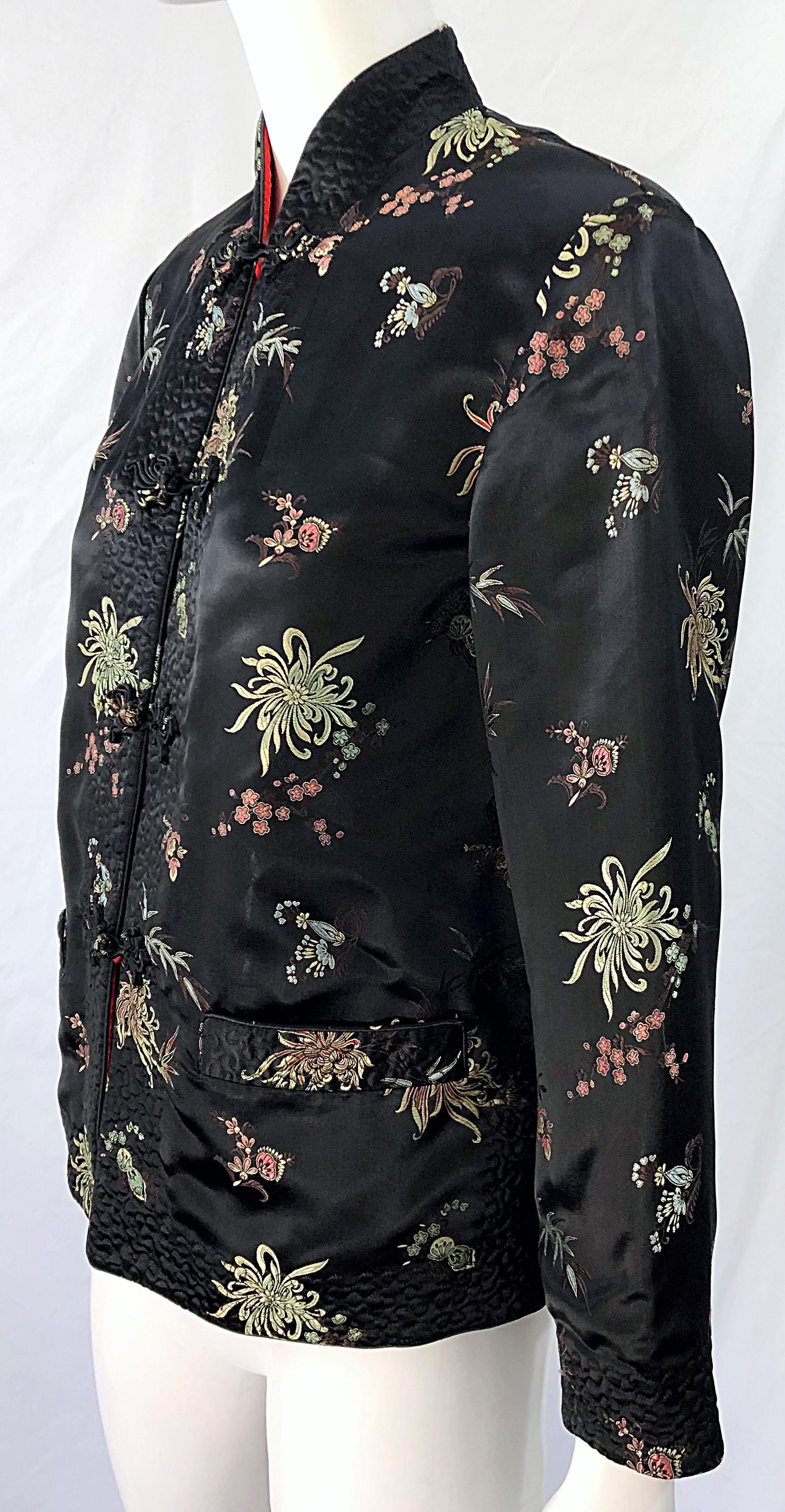Giacca anni '60 nera + rossa in seta asiatica reversibile con colletto alla mandarina 4