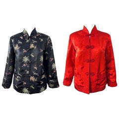 1960s Black + Red Asian Silk Reversible Mandarin Collar Vintage 60s Jacket