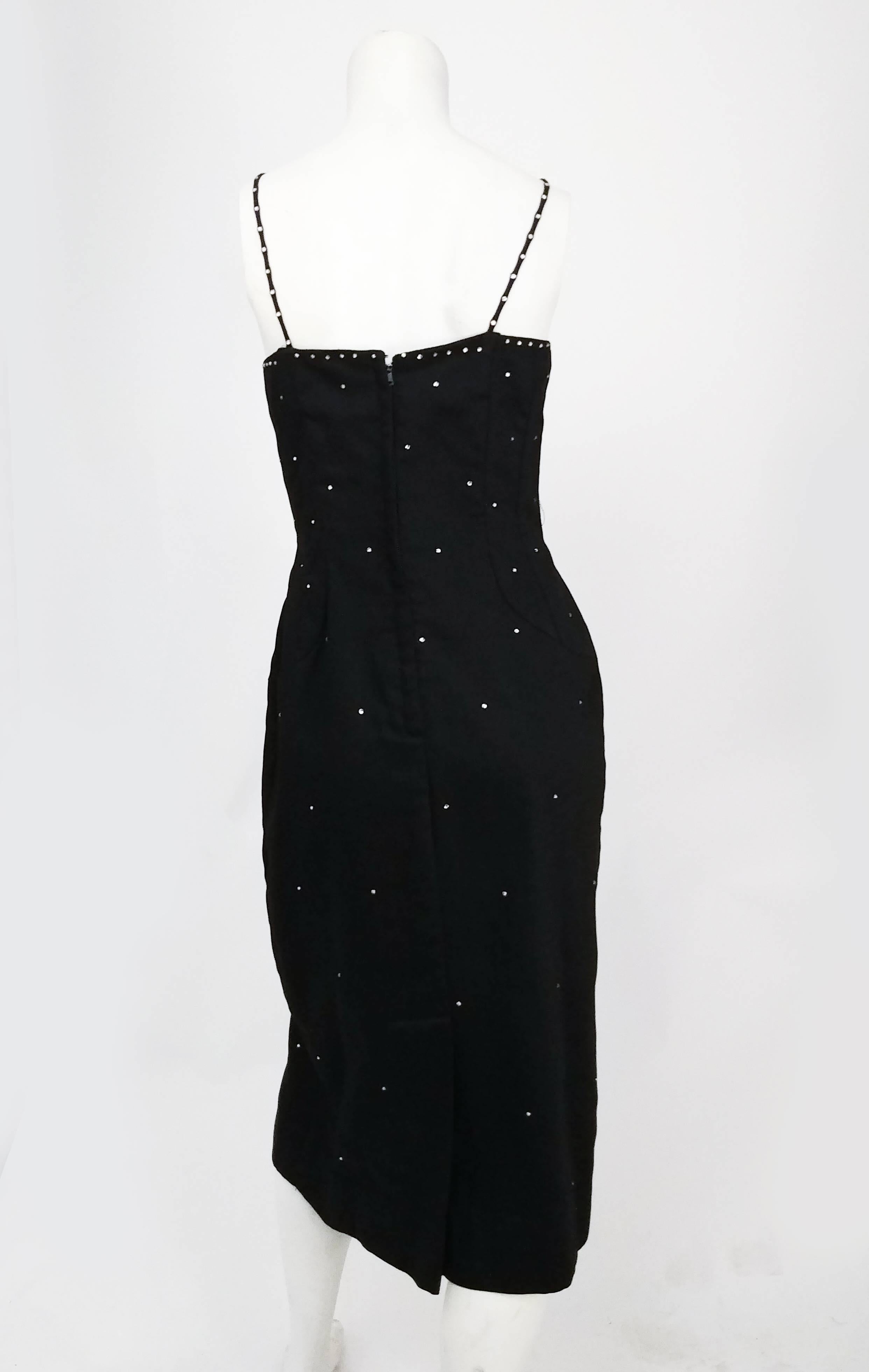 Women's Black Rhinestoned Cocktail Dress, 1960s  For Sale