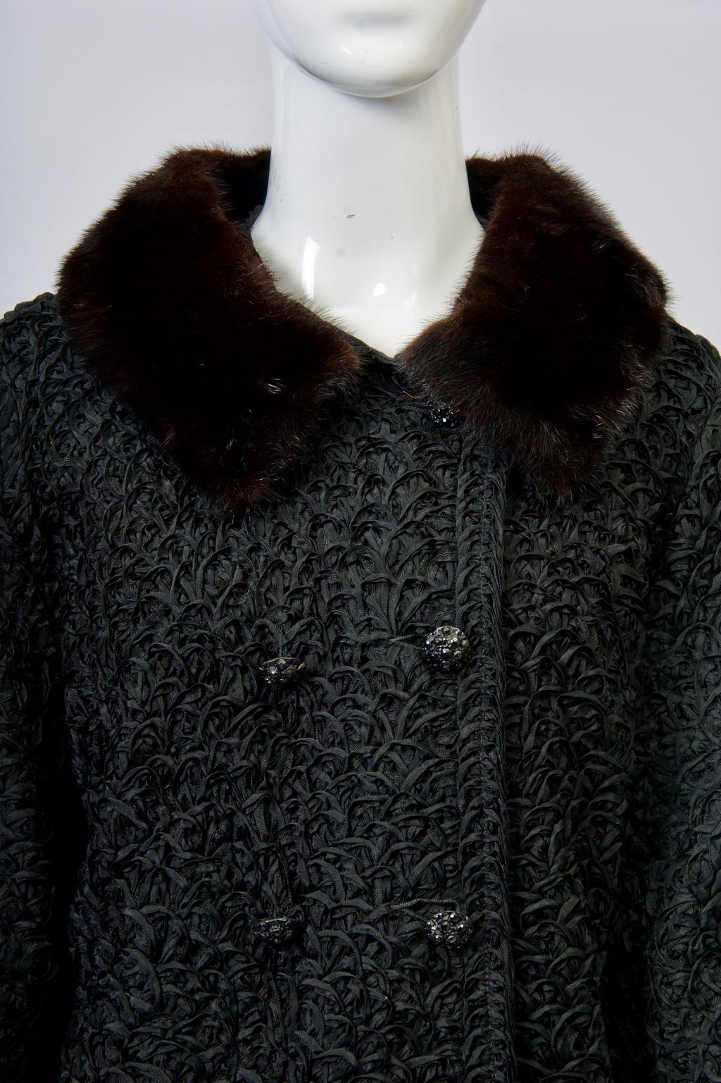 1960s Black Ribbon Jacket with Mink Collar In Good Condition In Alford, MA