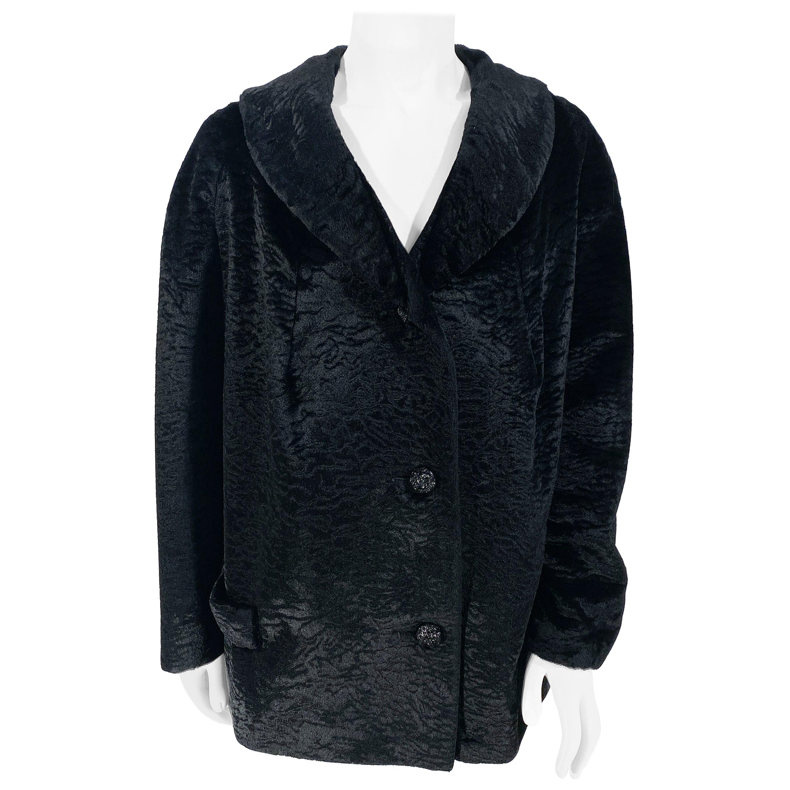 1960s Black Sculpted Velour Jacket For Sale