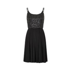1960s Black Sequin Bodice and Georgette Dress