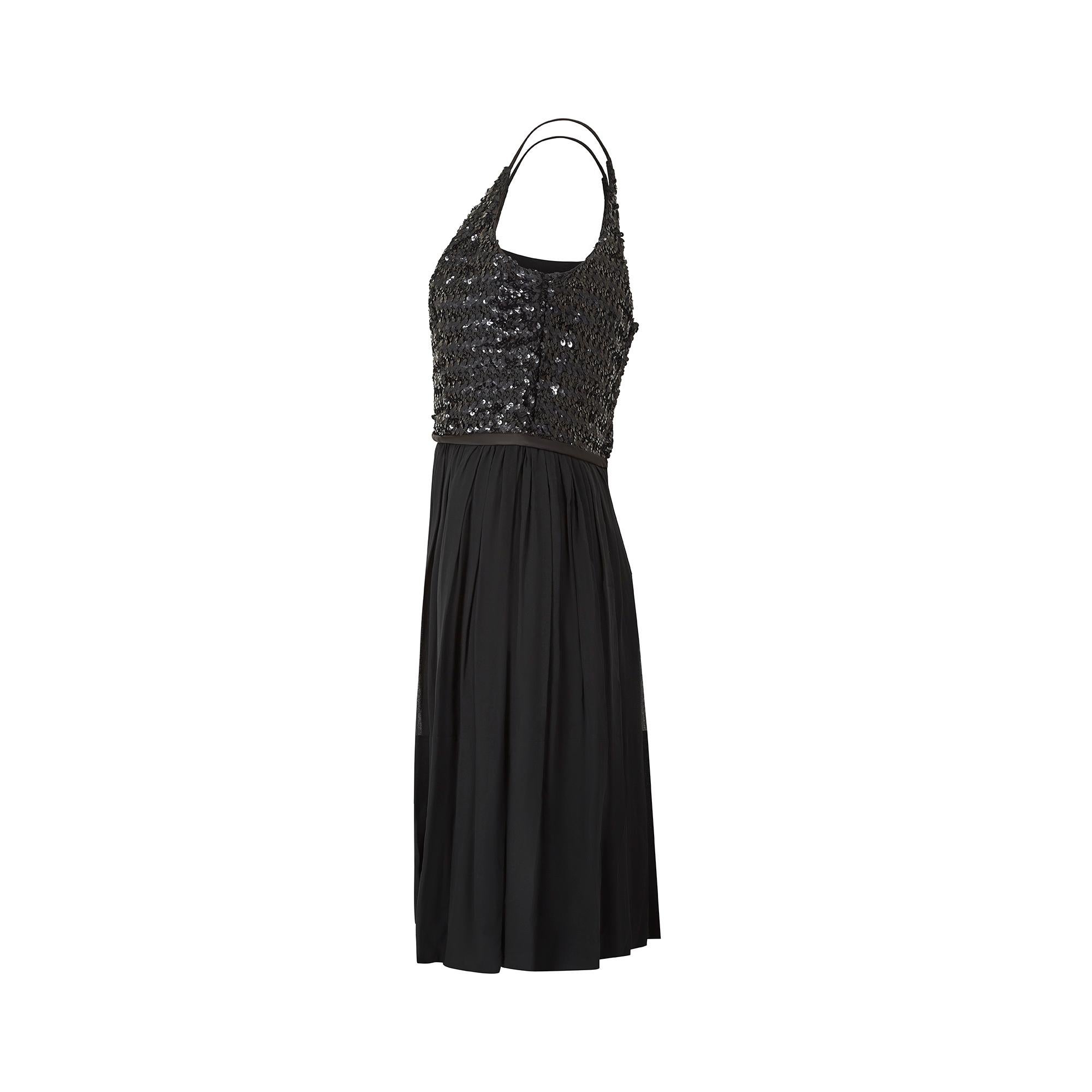 1960s Black Sequin Bodice and Georgette Dress In Excellent Condition For Sale In London, GB