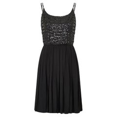 Retro 1960s Black Sequin Bodice and Georgette Dress