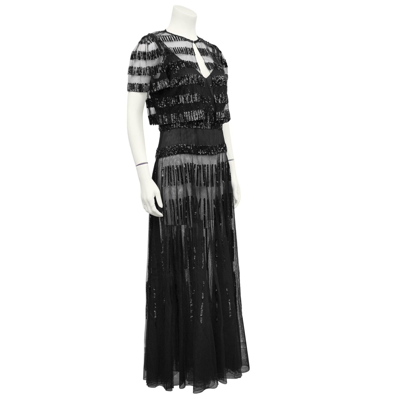 Noir Ensemble robe noire transparente et à paillettes des années 1960 en vente
