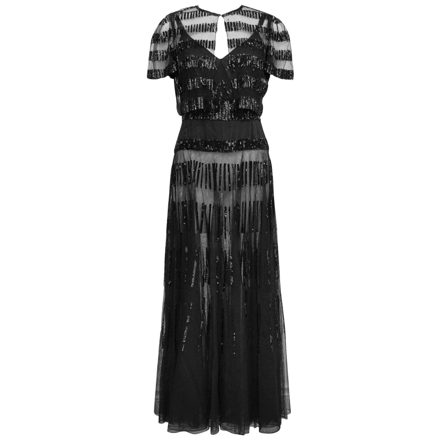 1960s Black Sheer and Sequin Gown Ensemble  For Sale