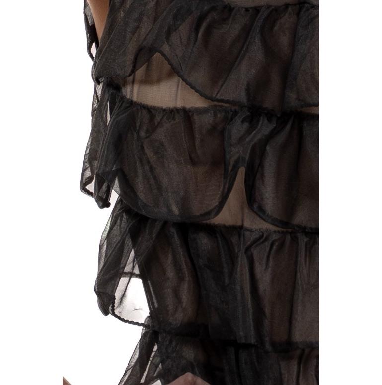 1960S Black Sheer Nylon Tricot Jersey Mod Ruffled Negligee For Sale 7