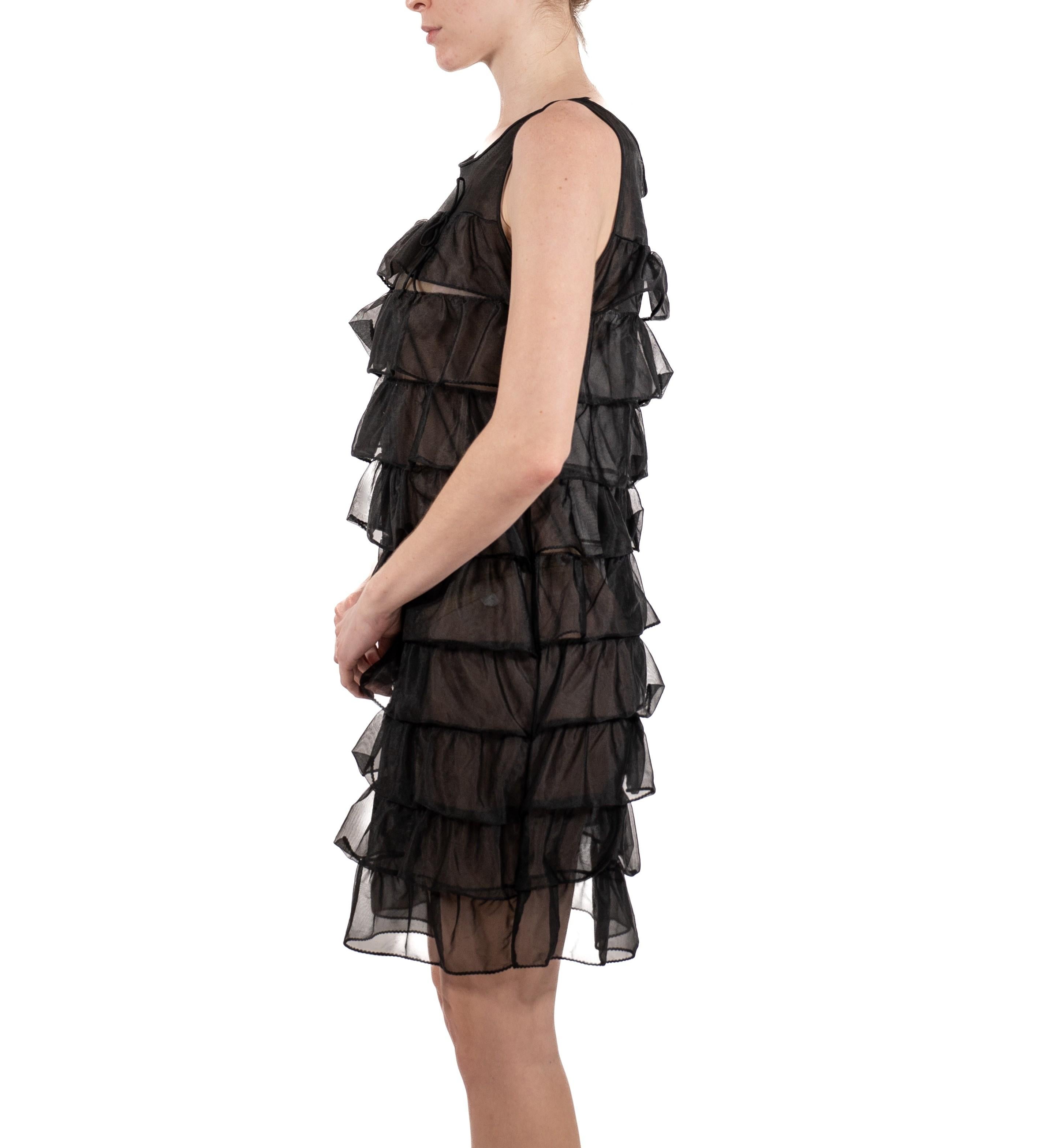 1960S Black Sheer Nylon Tricot Jersey Mod Ruffled Negligee For Sale 1