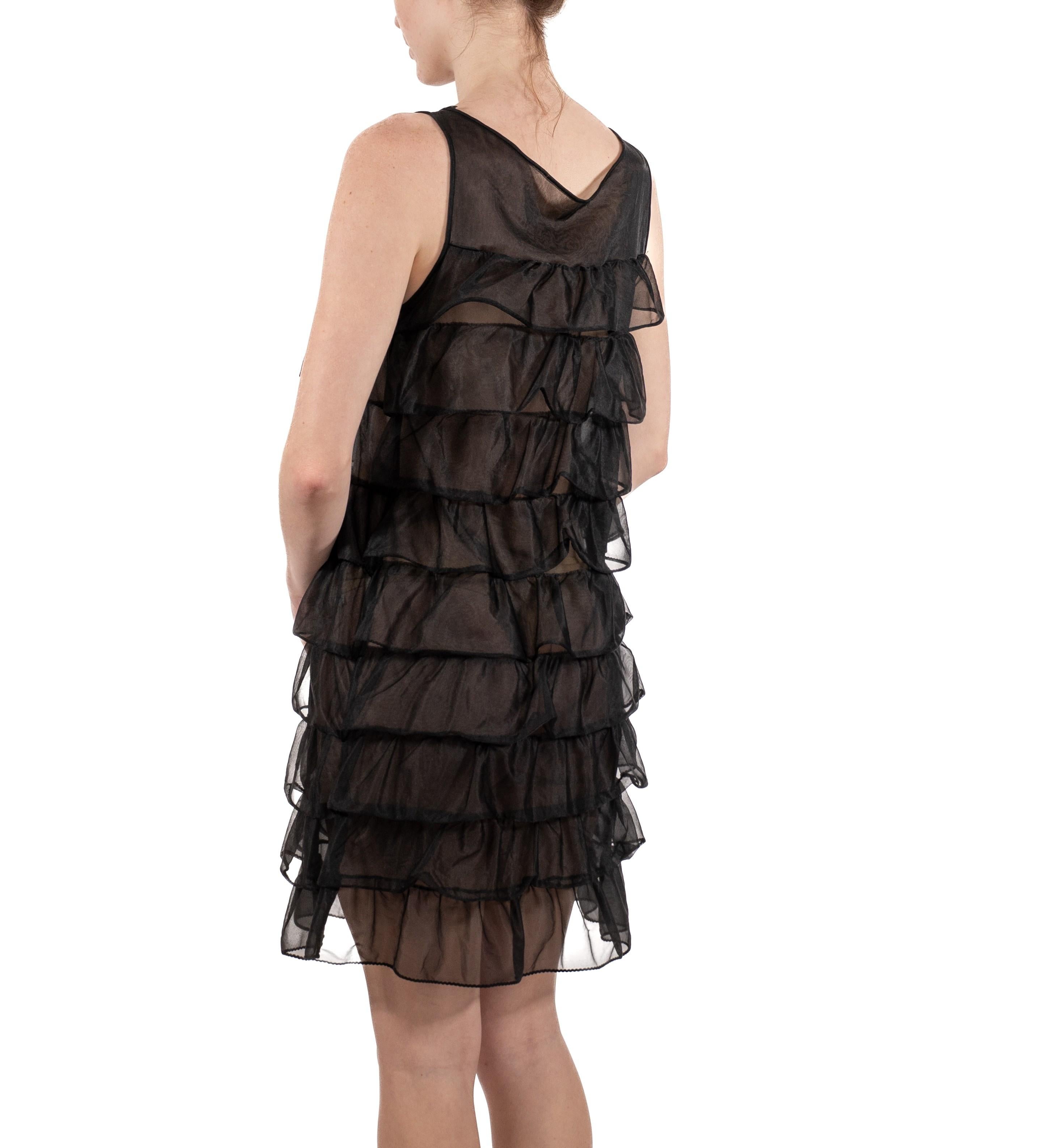 1960S Black Sheer Nylon Tricot Jersey Mod Ruffled Negligee For Sale 2