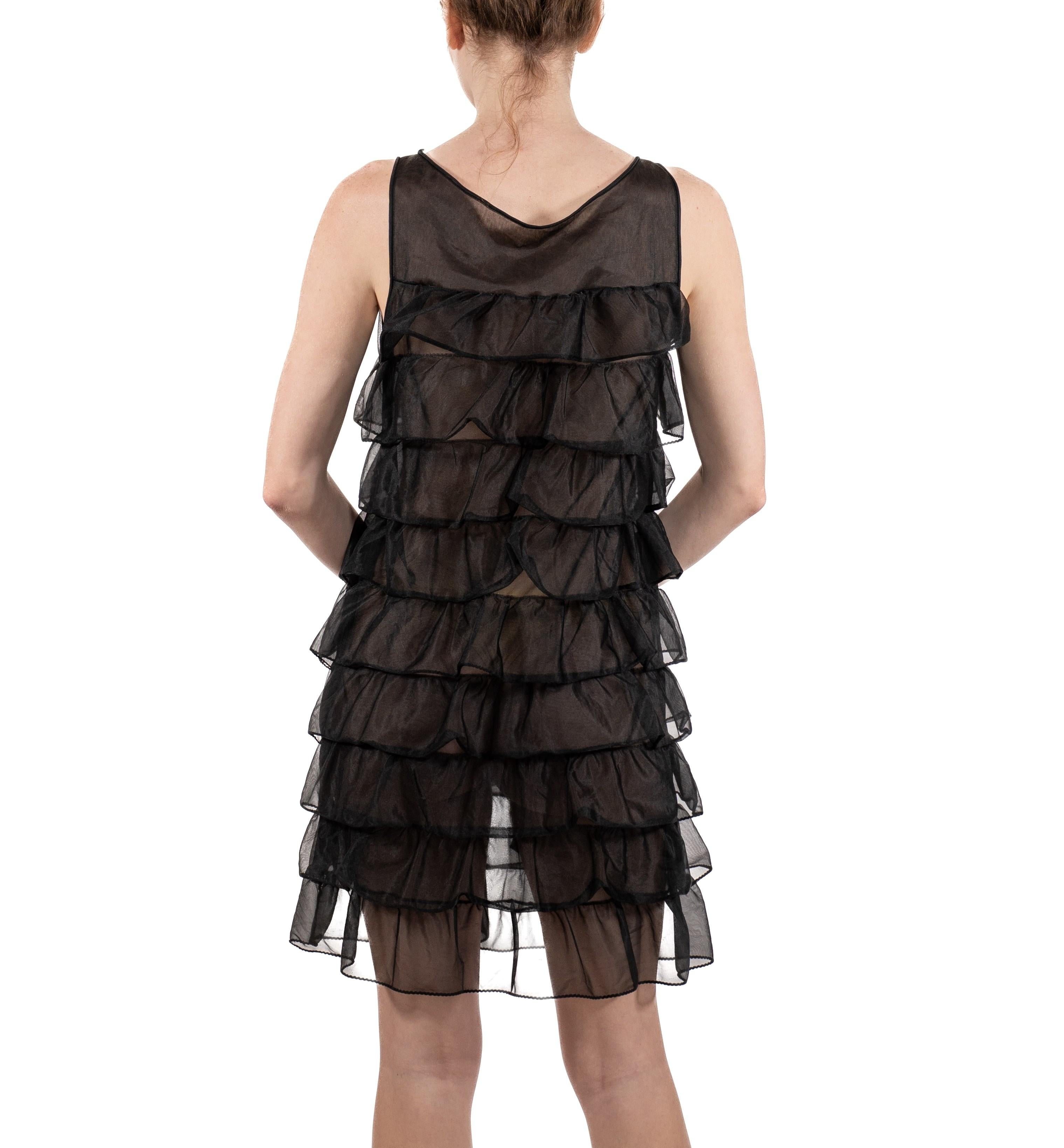 1960S Black Sheer Nylon Tricot Jersey Mod Ruffled Negligee For Sale 3