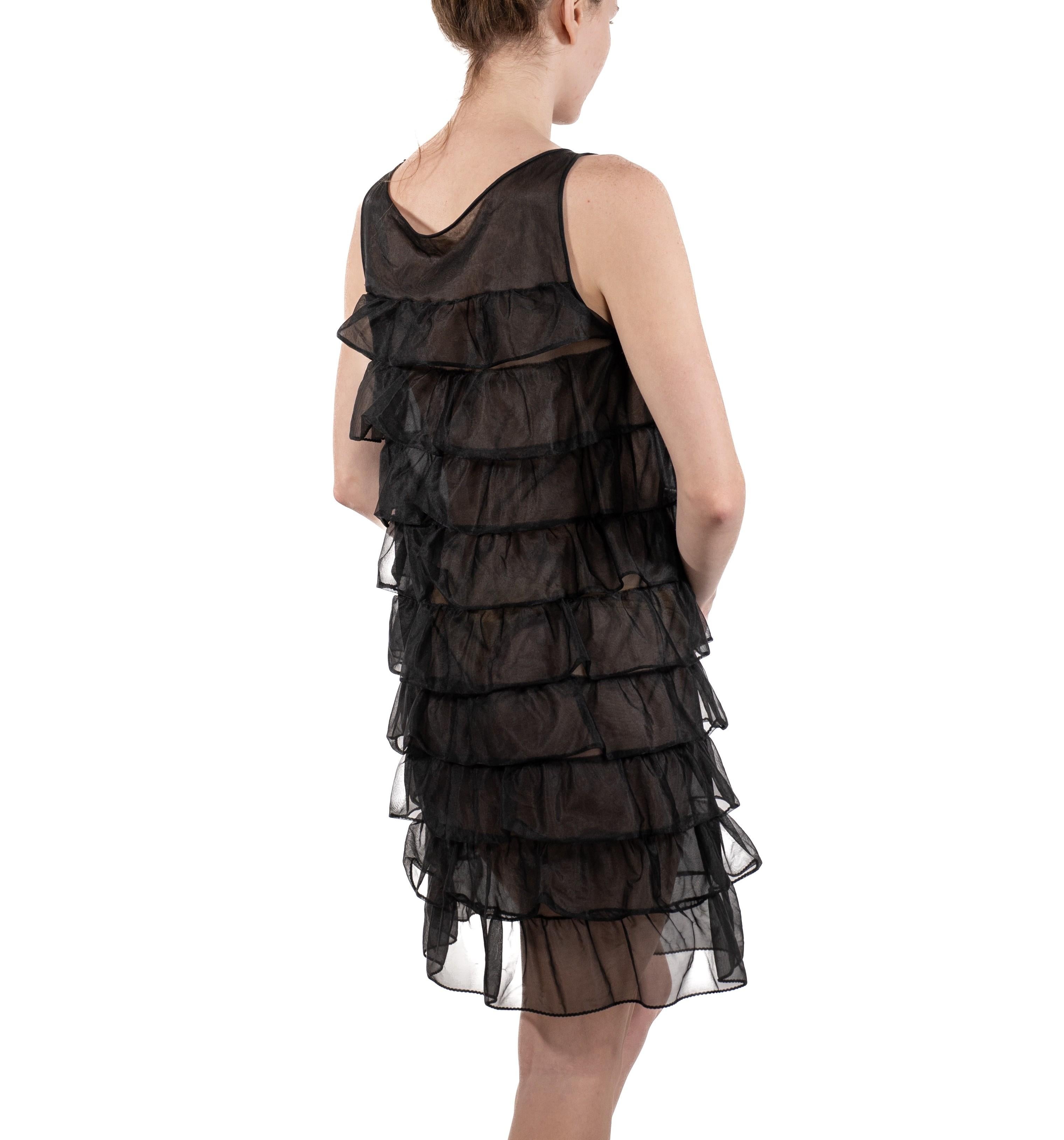 1960S Black Sheer Nylon Tricot Jersey Mod Ruffled Negligee For Sale 4