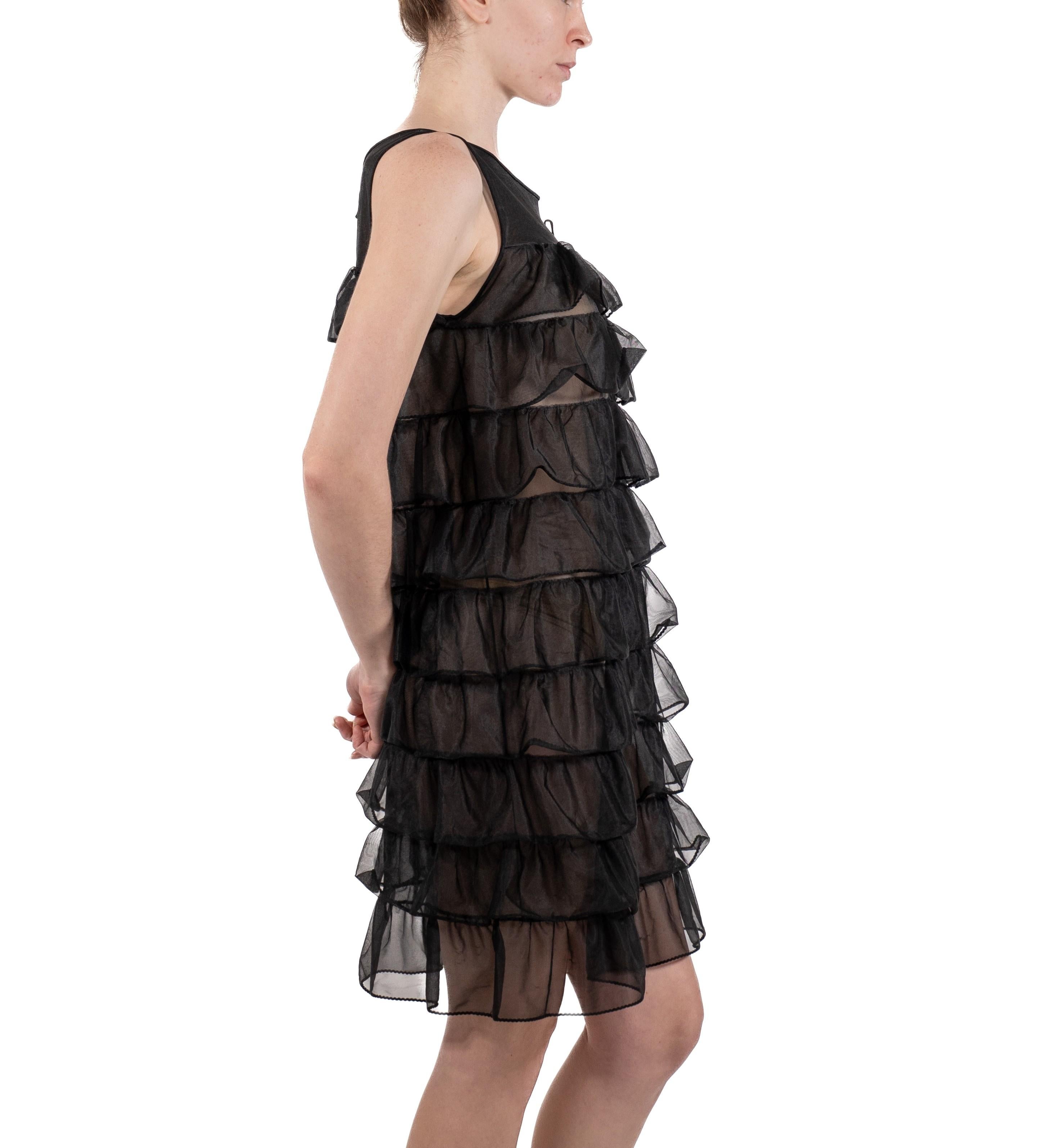 1960S Black Sheer Nylon Tricot Jersey Mod Ruffled Negligee For Sale 5