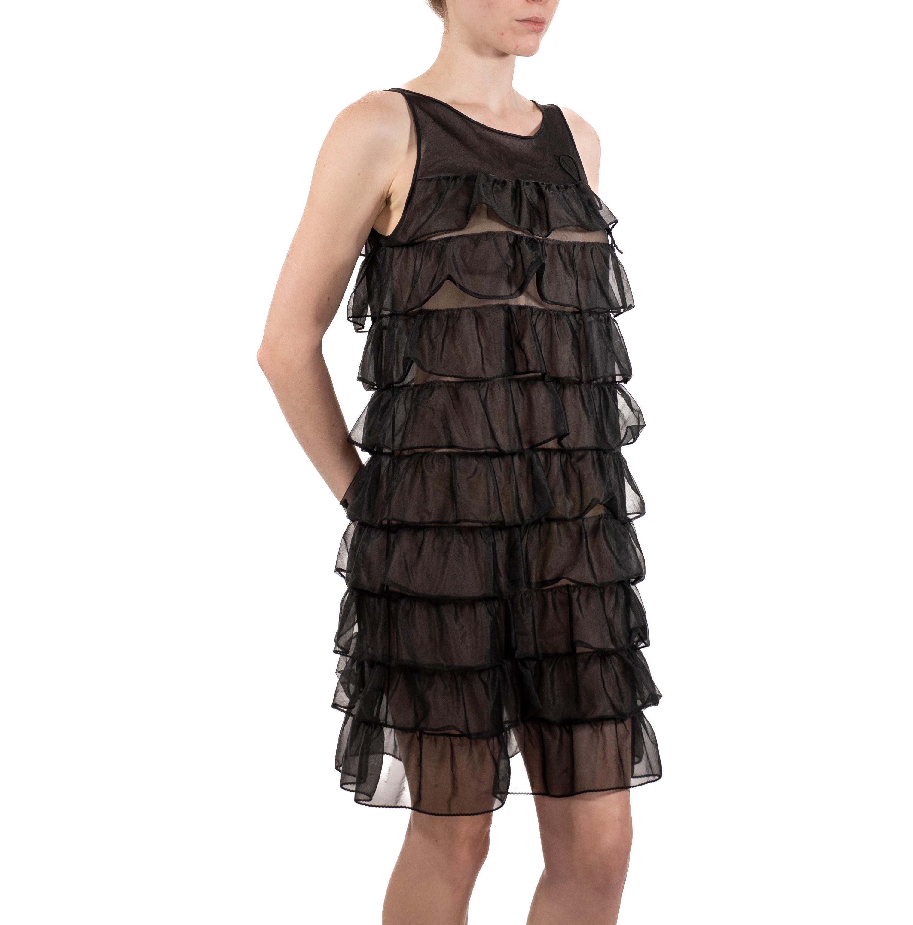 1960S Black Sheer Nylon Tricot Jersey Mod Ruffled Negligee For Sale 6