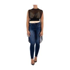 1960S Black Sheer Silk Chiffon Cape Top With Back Waist Band