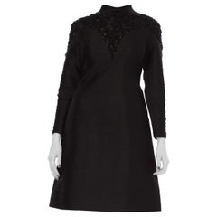 Vintage 1960S Black Silk 
Wool Radzimir Cocktail Dress With Elaborately Beaded Hand Em