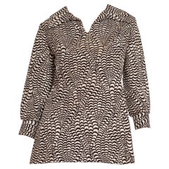 1960S Black & Silver Rayon/Lurex Jacquard Mod Long Sleeve Mini Cocktail Dress