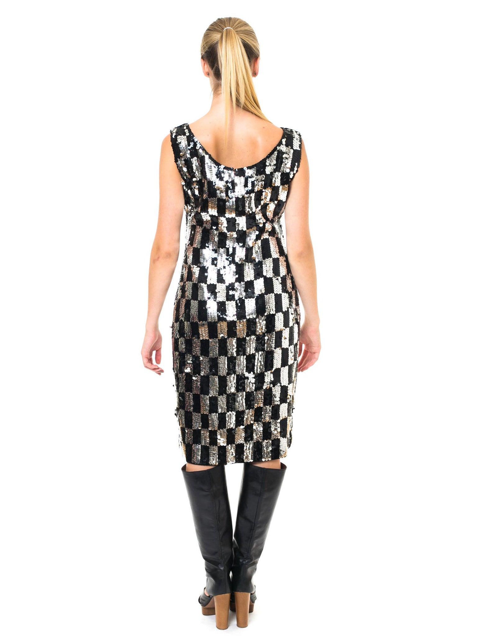 1960S Black & Silver Wool Knit Mod Op-Art Cocktail Dress For Sale 2