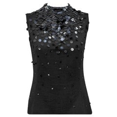 1960s Black Sleeveless Knit Top with Paillettes