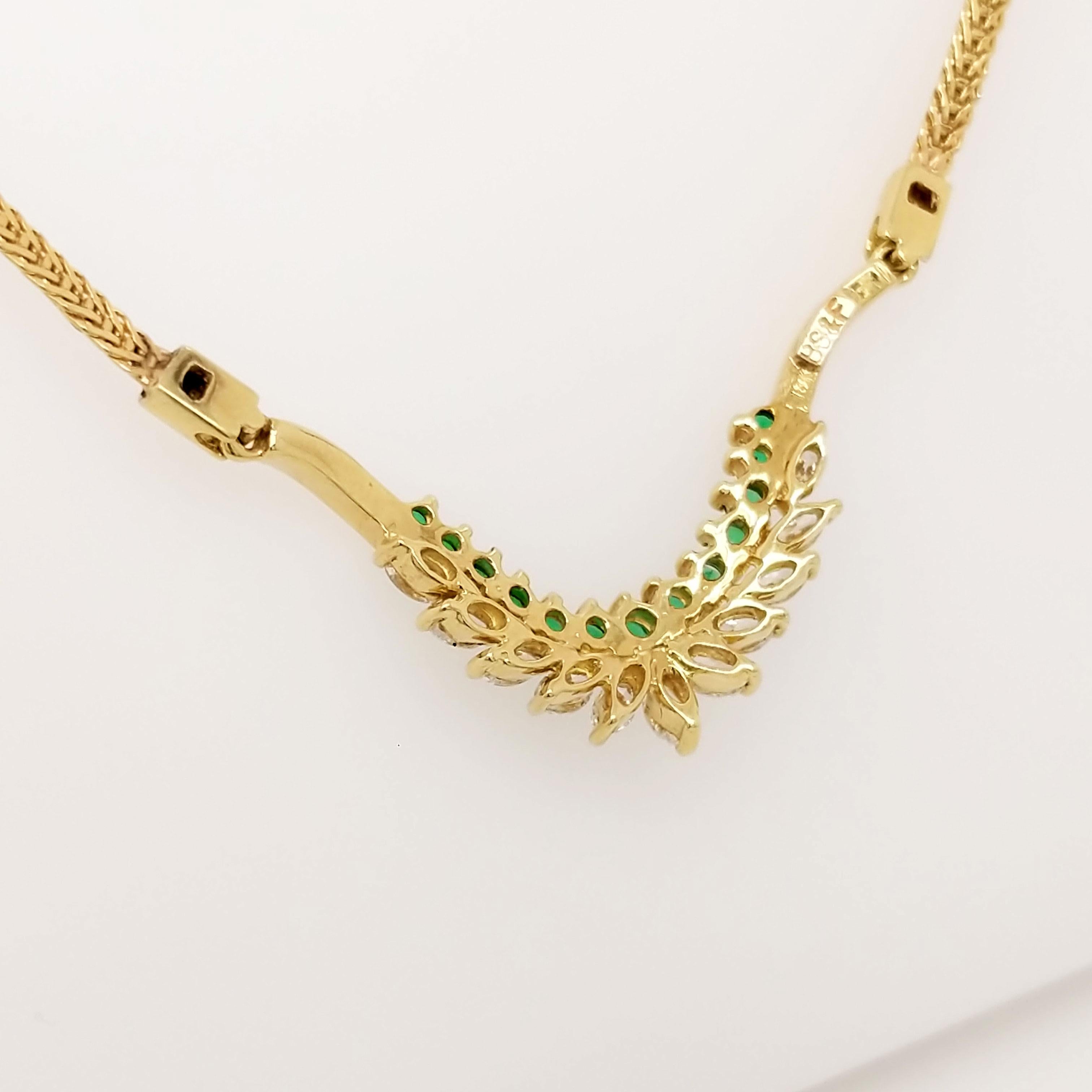 Marquise Cut Black, Starr & Frost 1960s  18K Yellow Gold Diamond and Emerald Necklace For Sale