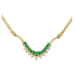 1960s Black, Starr & Frost 18K Yellow Gold Diamond and Emerald Necklace