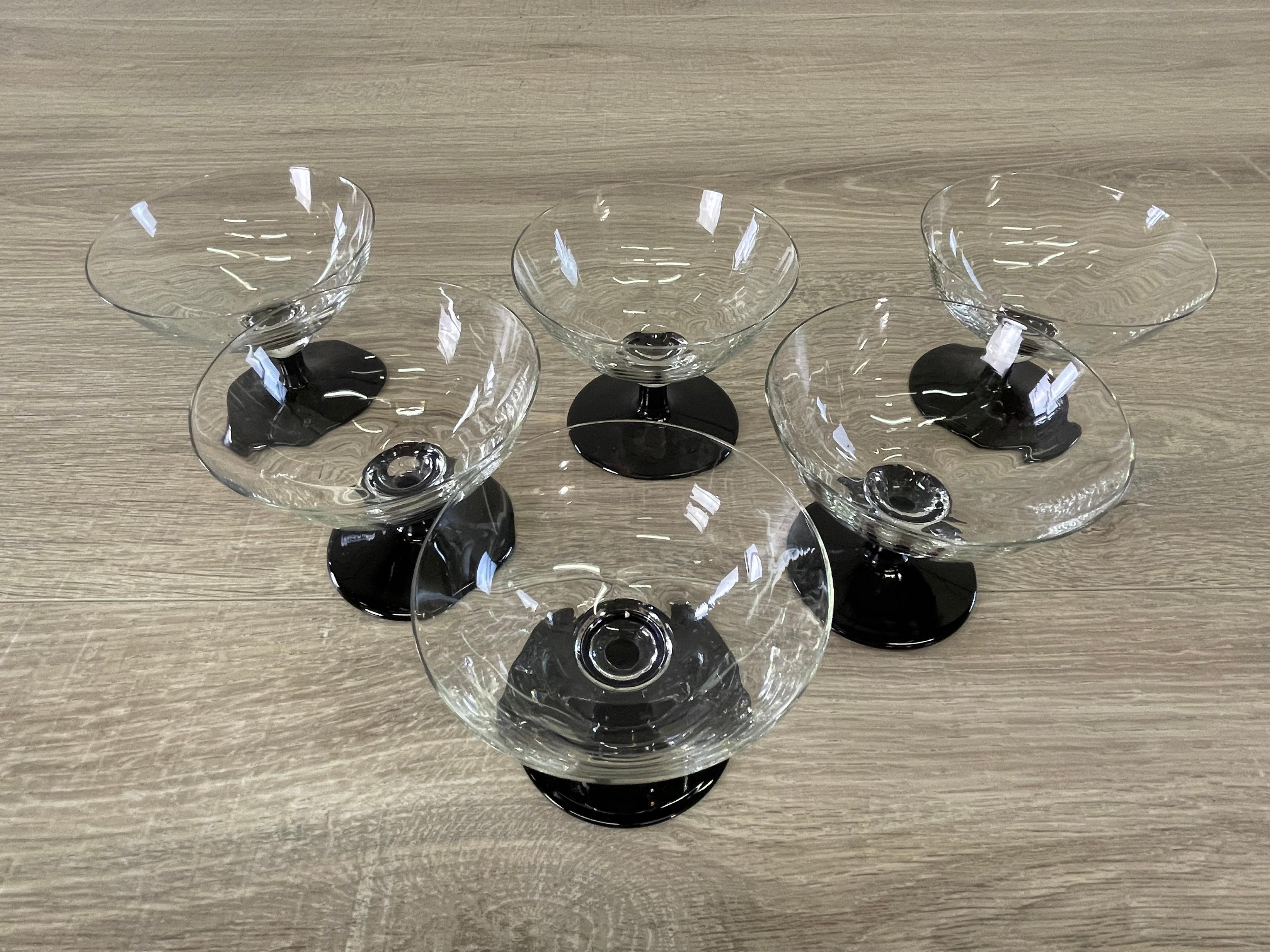 20th Century 1960s Black Stem Low Glass Coupes, Set of 6 For Sale
