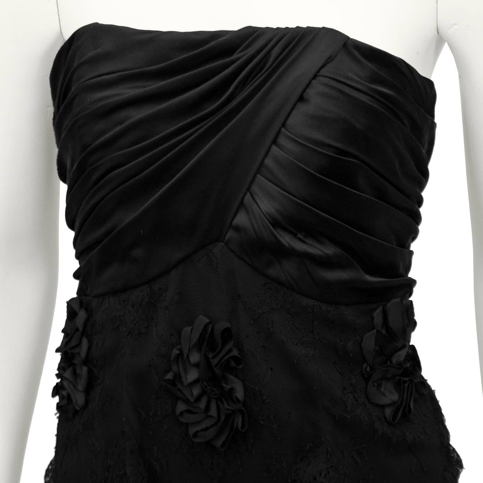 strapless black lace dress