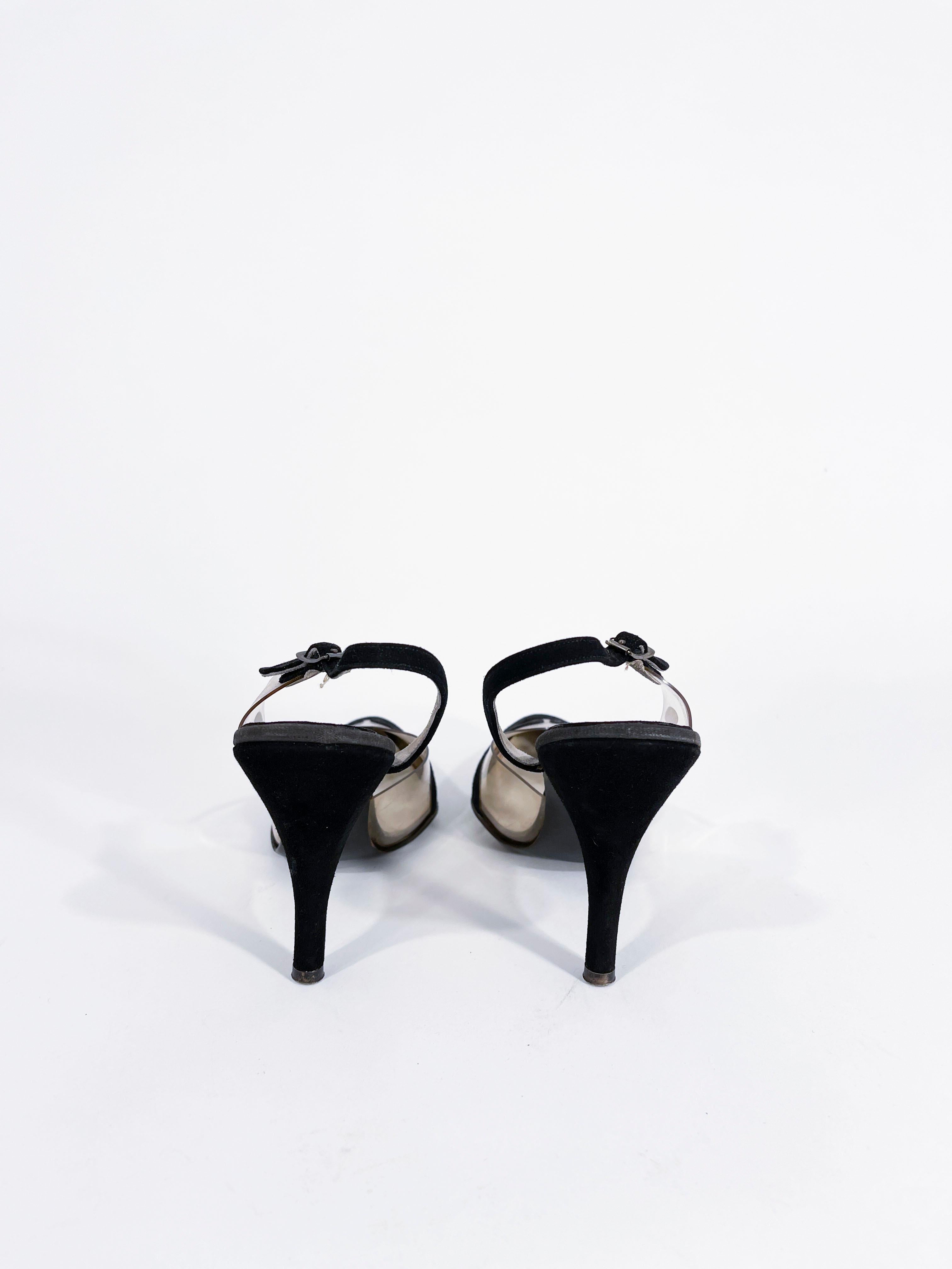 black vinyl heels