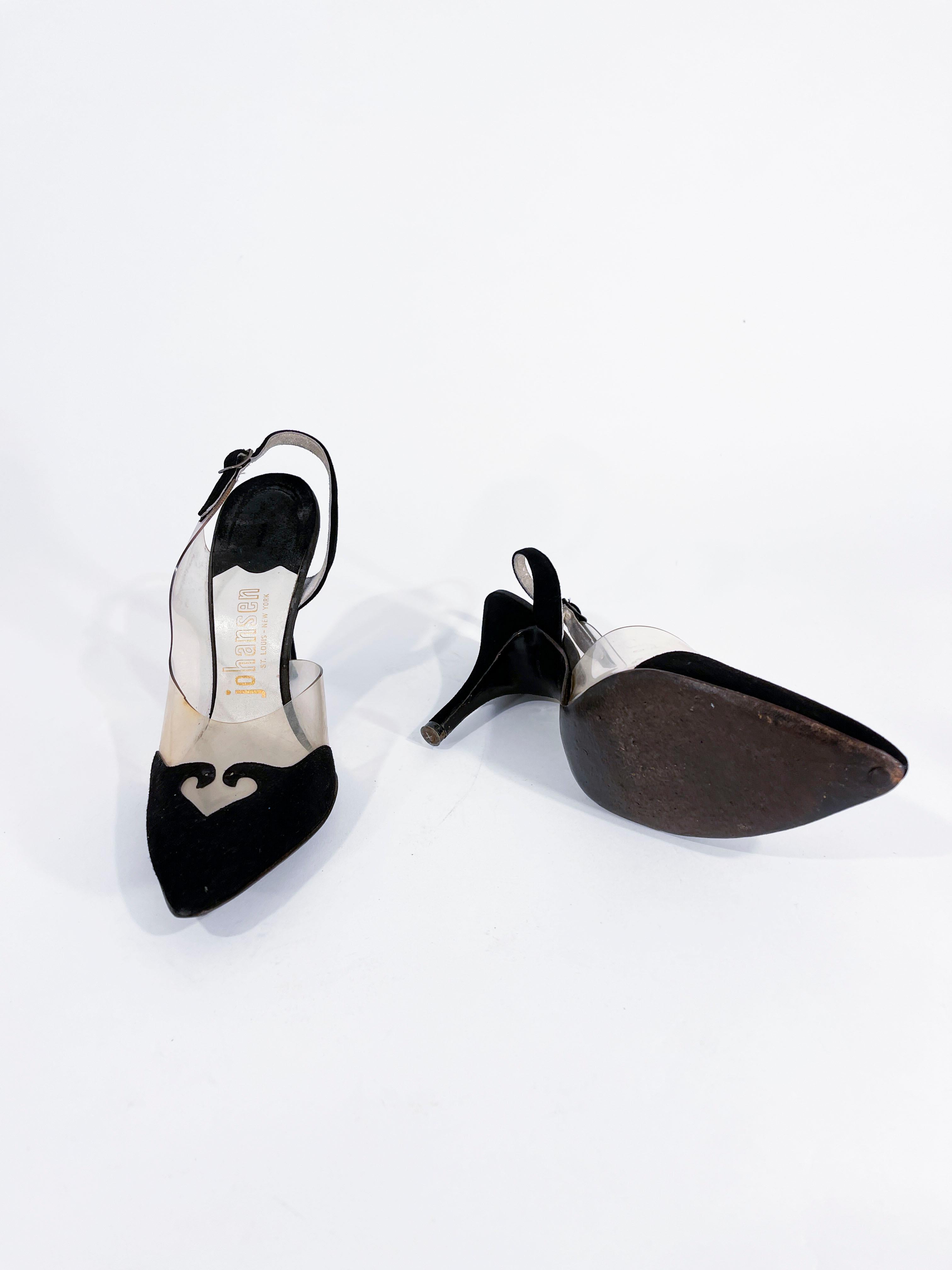 1960s Black Suede and Vinyl Stiletto Heels  In Good Condition For Sale In San Francisco, CA