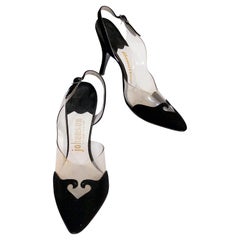 Antique 1960s Black Suede and Vinyl Stiletto Heels